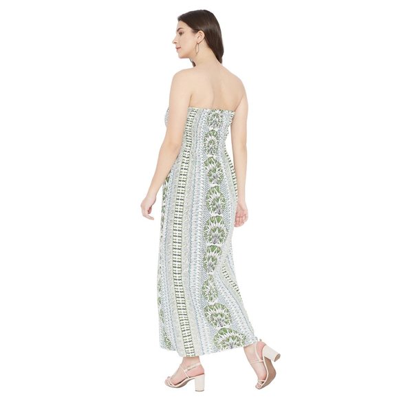 Gypsie Blu Women Floral Print Olive Polyester Tube Dress for Party Wear - Picture 6 of 7